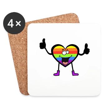 LGBT Heart Hearts Gay Pride Rainbow Flag - Coasters (set of 4) - white - Front