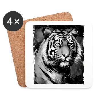 Portrait de tigre - Dessous de verre (lot de 4) - blanc - Devant