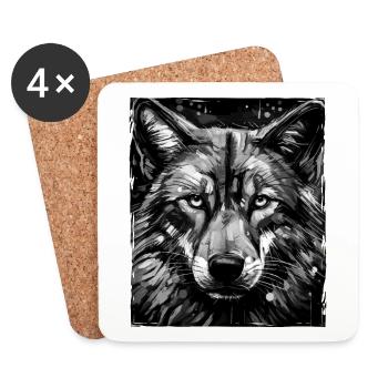 Portrait de loup - Dessous de verre (lot de 4) - blanc - Devant