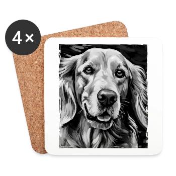 Portrait de chien Golden Retriever - Dessous de verre (lot de 4) - blanc - Devant