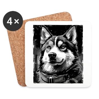 Husky Hund Porträt - Untersetzer (4er-Set) - Weiß - Vorne