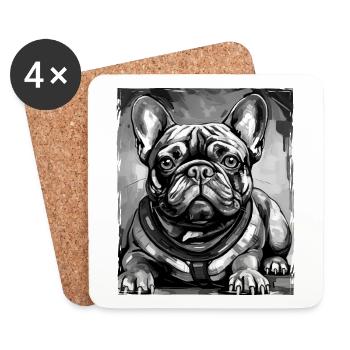 Portrait de chien bouledogue français - Dessous de verre (lot de 4) - blanc - Devant