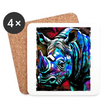 Portrait de rhinocéros - Dessous de verre (lot de 4) - blanc - Devant