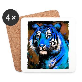 Portrait de tigre - Dessous de verre (lot de 4) - blanc - Devant