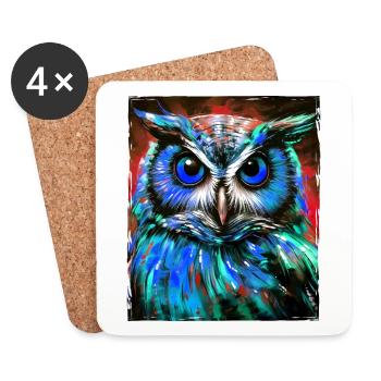 Portrait de hibou - Dessous de verre (lot de 4) - blanc - Devant