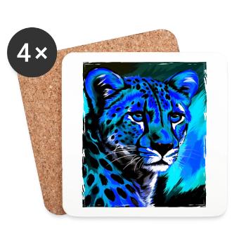 Portrait de guépard - Dessous de verre (lot de 4) - blanc - Devant