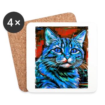 Portrait de chat - Dessous de verre (lot de 4) - blanc - Devant