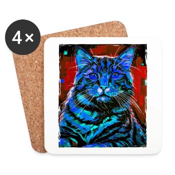 Tête de portrait de chat - Dessous de verre (lot de 4) - blanc - Devant