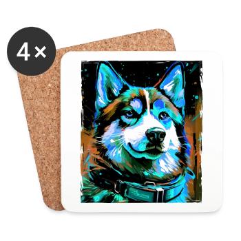 Husky Dog Portrait - Coasters (set of 4) - white - Front