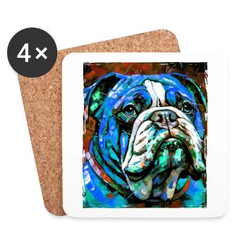 Bulldog Hund Porträt - Untersetzer (4er-Set) - Weiß - Vorne