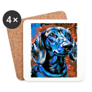 Teckel Chien Portrait Teckel - Dessous de verre (lot de 4) - blanc - Devant