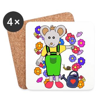 Maus Gärtner Sommer Blumen Gartenarbeit Kinder - Untersetzer (4er-Set) - Weiß - Vorne