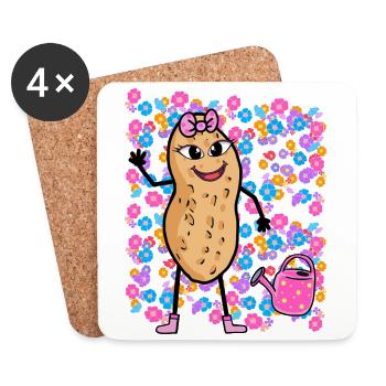Spring Summer Peanut Flowers Girls Kids - Coasters (set of 4) - white - Front