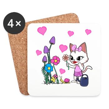 Nature Jardin Chat Été Chats Enfants - Dessous de verre (lot de 4) - blanc - Devant