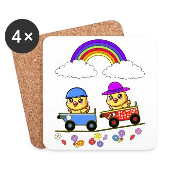 Easter Chick Boxes Race Kids Baby Child - Coasters (set of 4) - white - Front