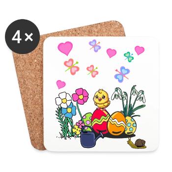 Easter Spring Kids Child Baby Chick Easter Eggs - Coasters (set of 4) - white - Front