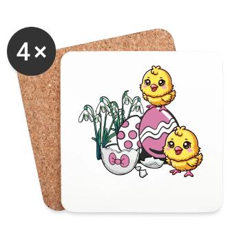 Oeufs de Pâques Poussin Enfants Bébé - Dessous de verre (lot de 4) - blanc - Devant