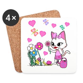 Chat Chats Enfant Enfants Bébé - Dessous de verre (lot de 4) - blanc - Devant