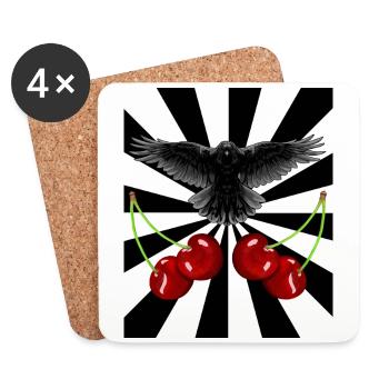 Rockabilly Retro Raven Crow Raven Cherries - Coasters (set of 4) - white - Front