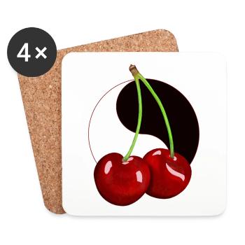 Rockabilly Retro Vintage Cherry Cherries Fruit - Coasters (set of 4) - white - Front