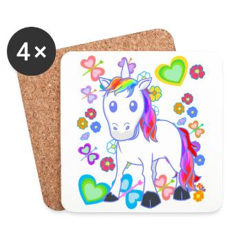 Licorne Licornes Été Enfants Enfant Poney Cheval - Dessous de verre (lot de 4) - blanc - Devant