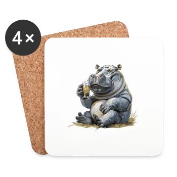 Hippopotame Bière Drôle - Dessous de verre (lot de 4) - blanc - Devant
