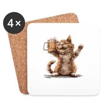 Bière de chat drôle - Dessous de verre (lot de 4) - blanc - Devant