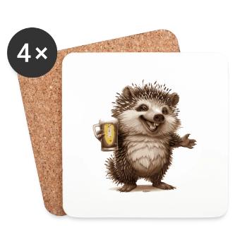 Igel Bier Lustig - Untersetzer (4er-Set) - Weiß - Vorne