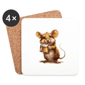 Maus Bier Lustig - Untersetzer (4er-Set) - Weiß - Vorne