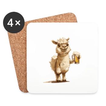 Alpaka Llama Bier Lustig - Untersetzer (4er-Set) - Weiß - Vorne