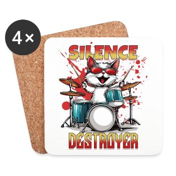 Schlagzeug Drums Silence Destroyer Katze Lustig - Untersetzer (4er-Set) - Weiß - Vorne
