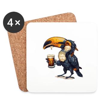 Toucan oiseau bière drôle - Dessous de verre (lot de 4) - blanc - Devant