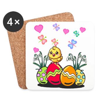 Pâques Pâques Printemps Poussin Oeufs de Pâques - Dessous de verre (lot de 4) - blanc - Devant