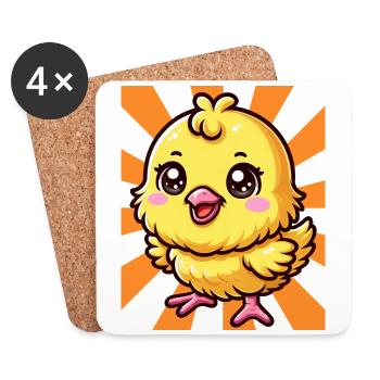 Poulet poussin Poulets Rétro des années 80 des années 90 - Dessous de verre (lot de 4) - blanc - Devant