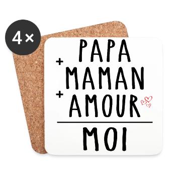 PAPA + MAMAN + AMOUR = MOI - Cadeau Mignon Enfants - Dessous de verre (lot de 4) - blanc - Devant