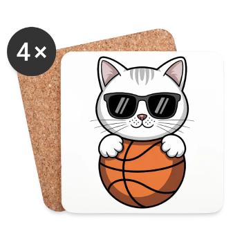 Chat de basket-ball drôle cadeau de basket-ball - Dessous de verre (lot de 4) - blanc - Devant