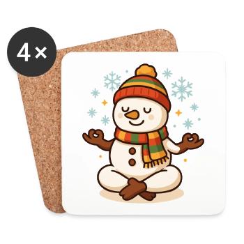 Yoga bonhomme de neige dessin animé de Noël - Dessous de verre (lot de 4) - blanc - Devant