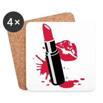 Lipstick with kissing lips - Coasters (set of 4) - white - Front