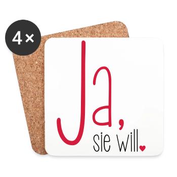 Ja sie will Junggesellin Junggesellenabschied - Untersetzer (4er-Set) - Weiß - Vorne