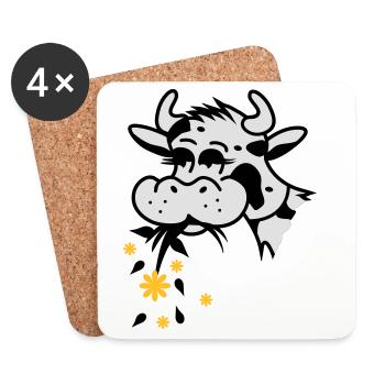 Cow eats bouquet - Coasters (set of 4) - white - Front