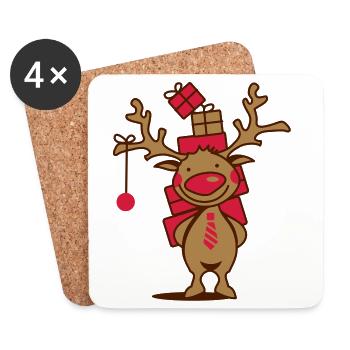 Un renne et des cadeaux - Dessous de verre (lot de 4) - blanc - Devant