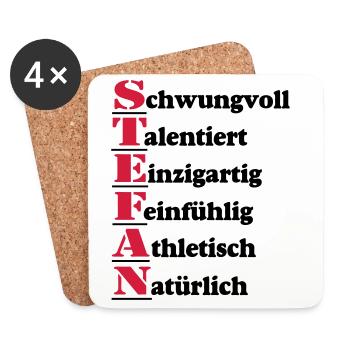 Stefan , Vorname,Namensschild,Name,Fun Shirt (25) - Untersetzer (4er-Set) - Weiß - Vorne