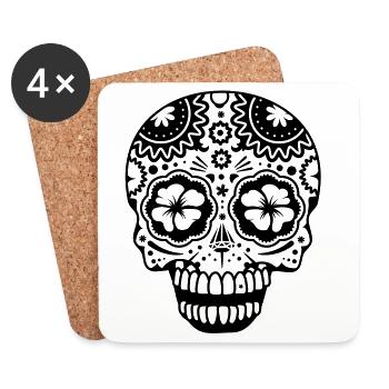 Ein lachender Totenkopf im Stil der Sugar Skulls - Untersetzer (4er-Set) - Weiß - Vorne