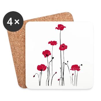 Abstrakte Florale Linienkunst. Mohn - Untersetzer (4er-Set) - Weiß - Vorne