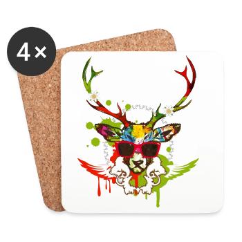 Une tête de cerf avec des lunettes de soleil rouge - Dessous de verre (lot de 4) - blanc - Devant