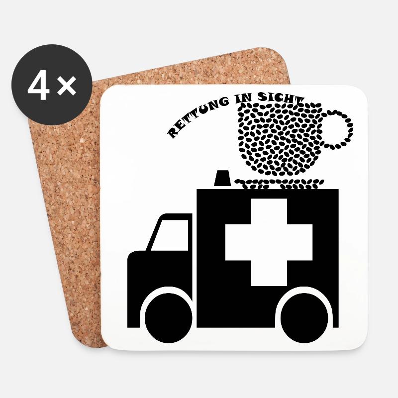 Kaffee, Rettung in Sicht. Rettungswagen-Kaffee - Untersetzer (4er-Set) - Weiß