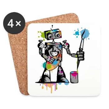 Roboter mit einem Pinsel - Untersetzer (4er-Set) - Weiß - Vorne
