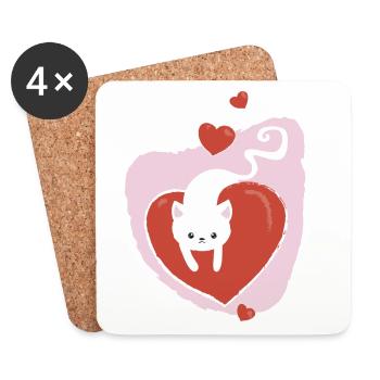 Chat d'amour blanc - Dessous de verre (lot de 4) - blanc - Devant
