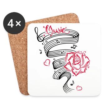 Notes musicales avec musique et fleur. - Dessous de verre (lot de 4) - blanc - Devant