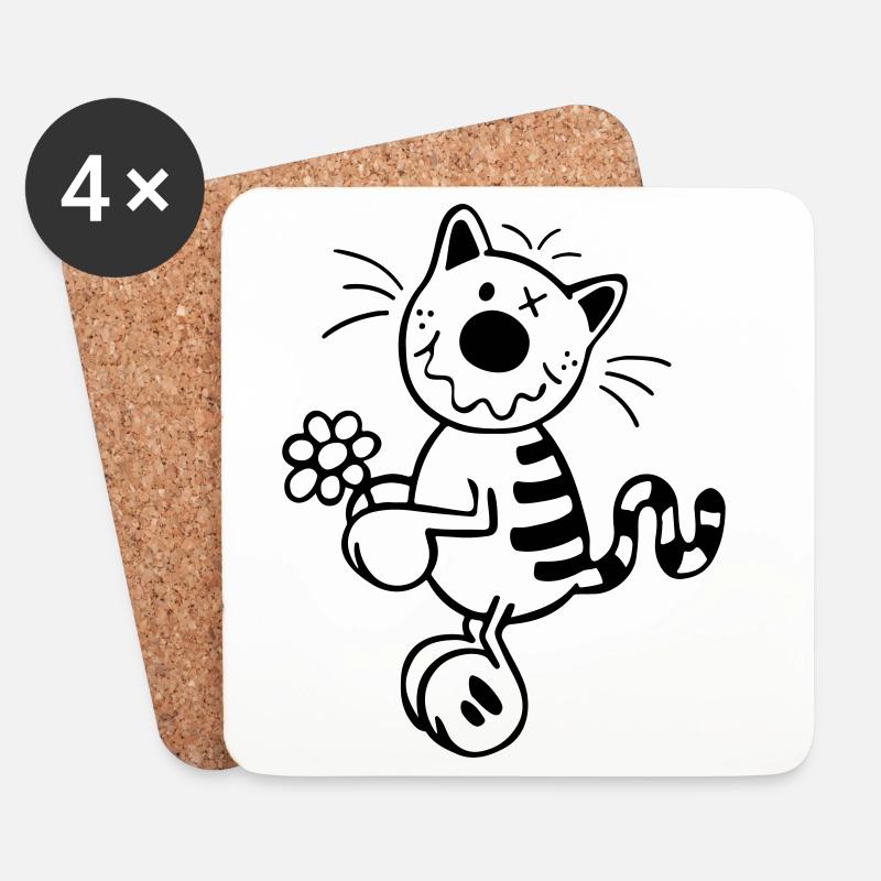 Katze mit Blume - Untersetzer (4er-Set) - Weiß